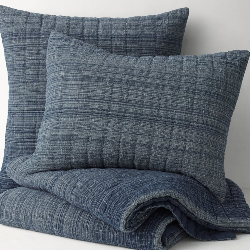 RH TEEN Indigo Shaded Stripe Quilted Standard Sham